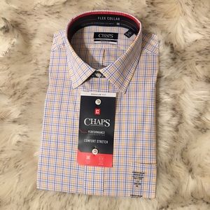 CHAPS Shirt Long Sleeve 17 34/35 XL  Blue Peach